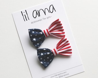 4th of July Pigtail Bows: Stars and Stripes Hair Clips