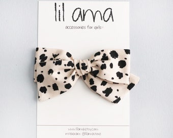 Animal Print Hair Bow: Peach Fabric Baby Headband or Clip