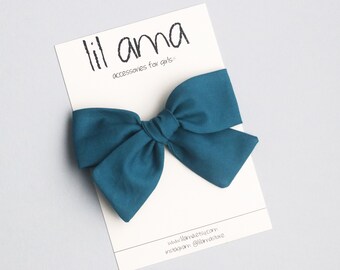 Teal Blue Baby Girl Bow Headband or Clip - Newborn Hair Accessories