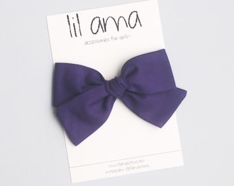 Purple Cotton Baby Girl Bow Headband or Clip, Newborn Hair Accessories