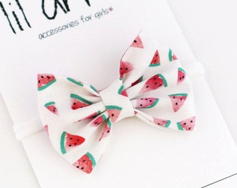 Watermelon Bow, One in a Melon First Birthday, Baby Bow Headband, Baby Girl Gift