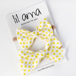 Yellow Polka Dot Hair Bow: Handmade Hair Clip or Headband