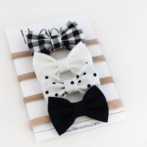 Baby Girl Bow Headband Set: Plaid, Polka Dot, Cotton Hair Accessories