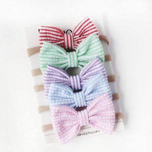 Seersucker Hair Bow, Baby Girl Headband or Hair Clip , Choose your colors