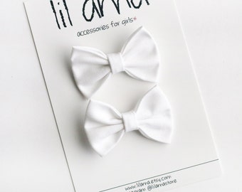 Mini White Pigtail Bows: 2 inch baby bow, Baby Hair Clips - Set of 2