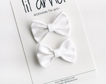 Mini Pigtail Bows Set, White Hair Bow, Baby Hair Clips, Toddler Hair Bow