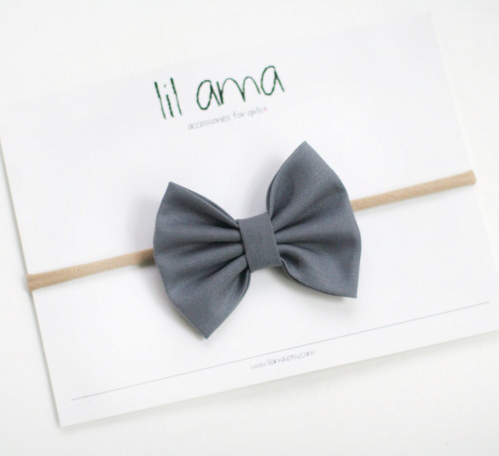 Gray Baby Headband - Gray Hair Bow - Newborn Headband - Baby Bow Head…