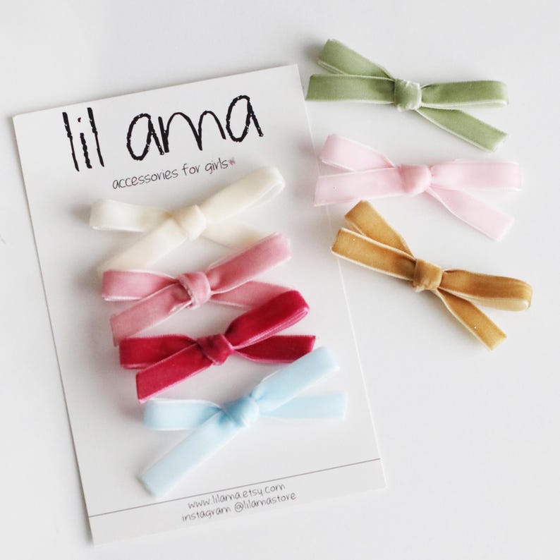 Velvet Hair Bow Clip or Headband image 2