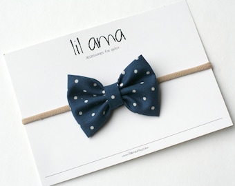 Polka Dot Hair Bow: Blue 4th of July Baby Headband