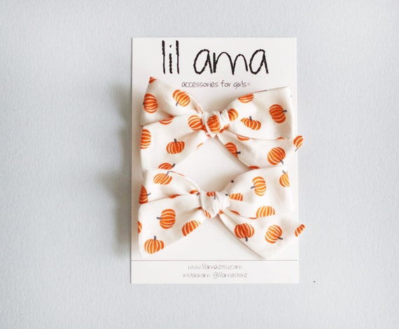 Pumpkin Pigtail Bows, Fall Hair Bows, Baby Toddler Clips