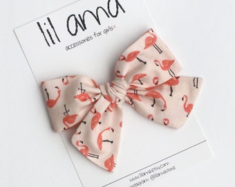 Flamingo Hair Bow, Baby Girl Headband or Clip, Summer Tropical Birthday Bow