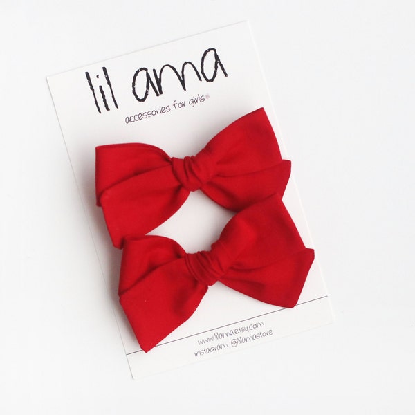 Red Pigtail Bows Set, Toddler Hair Clips, Baby Girl Hair Accessories