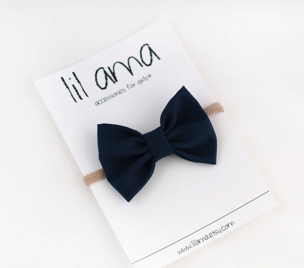 Navy Blue Baby Headband -  Baby Bow - Infant Hair bow - Newborn Headb…