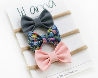 Baby Headband Set - Baby Bows Set - Newborn Bows - Nylon Headbands - Itty Bitty Bows - Mini Bows - Baby Hair Bows - Baby Headband