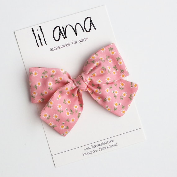 Floral Easter Hair Bow: Pink Daisy Headband or Clip
