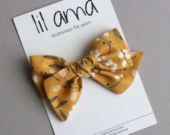 Mustard Floral Baby Hair Bow, Fall Baby Girl Headband or Clip