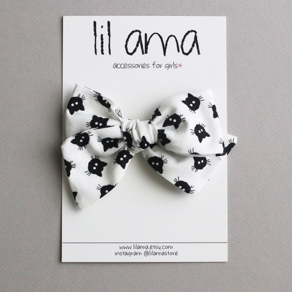 Black Cat Halloween Hair Bow: Baby Girl Headband or Clip