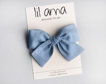 Blue Baby Bow Headband: Handmade Cotton Girl Hair Bow