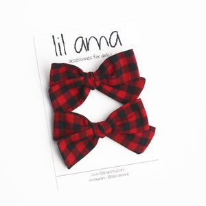 Buffalo Plaid Pigtail Bows, Baby Hair Bows, Christmas Gift, Toddler Bows