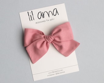 Blush Pink Baby Headband or Clip, Cotton Hair Bow, Newborn Girl Gift