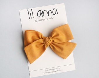 Mustard Yellow Bow, Baby Headband, Baby Bows, Cotton Hair Bows, Newborn Headband, Fall Headband