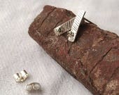 Tiny sterling silver and marcasite stud earrings. Slim silver rectangles with faceted marcasite gemstones. Low weight. OOAK (E817128)