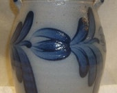 1989 Vintage 9 quot Stoneware Lug Handled Ovoid Crock Rowe Pottery Works Cobalt Blue Decoration Collectible Home Decor Utensil Container Vase