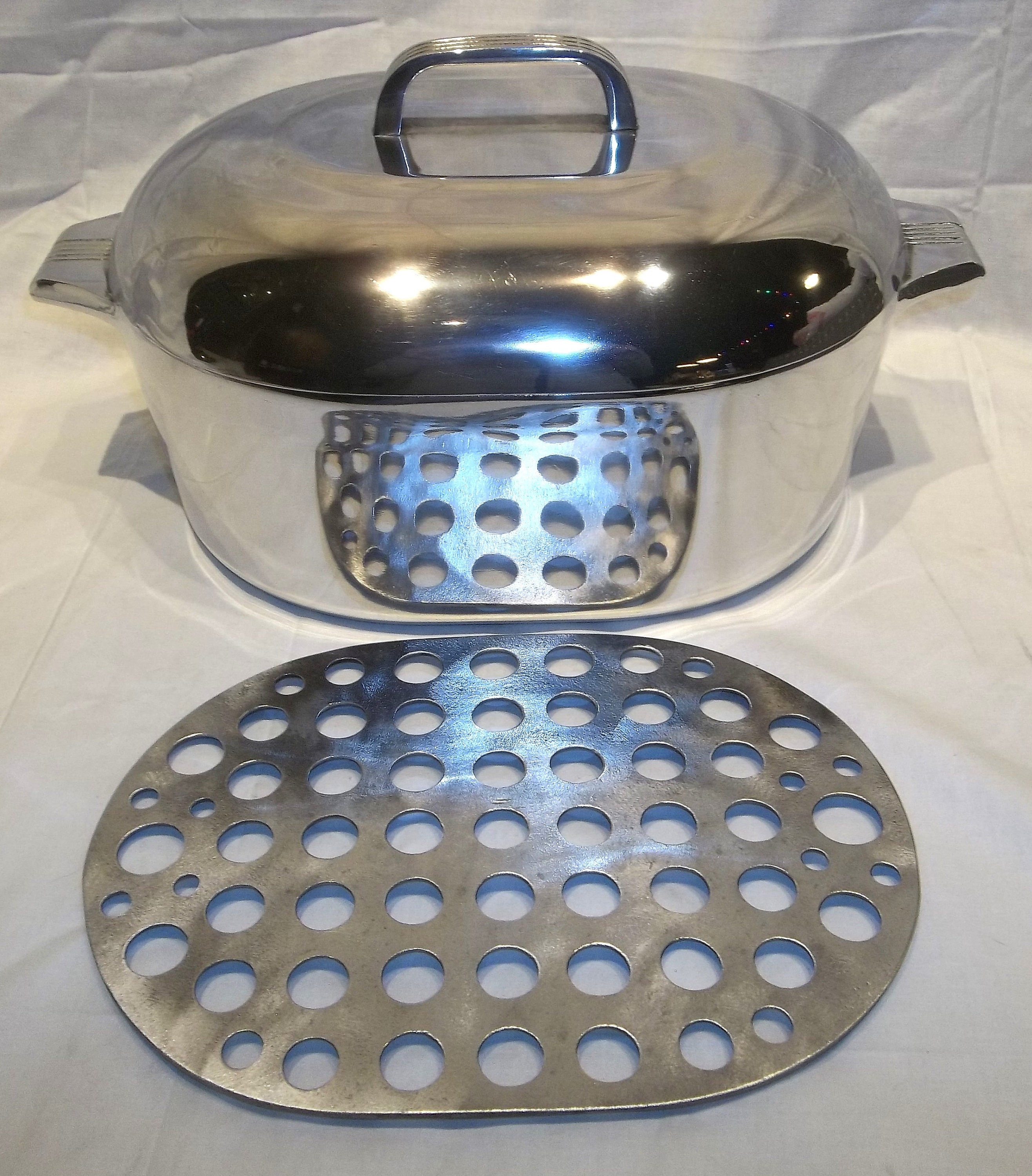 Antique Wagner Ware Magnalite Sidney O Aluminum Cookware Set 8 Quart  Chicken Roaster 4265-P Dome Lid Dutch Oven Roasting Pan Oval Trivet 