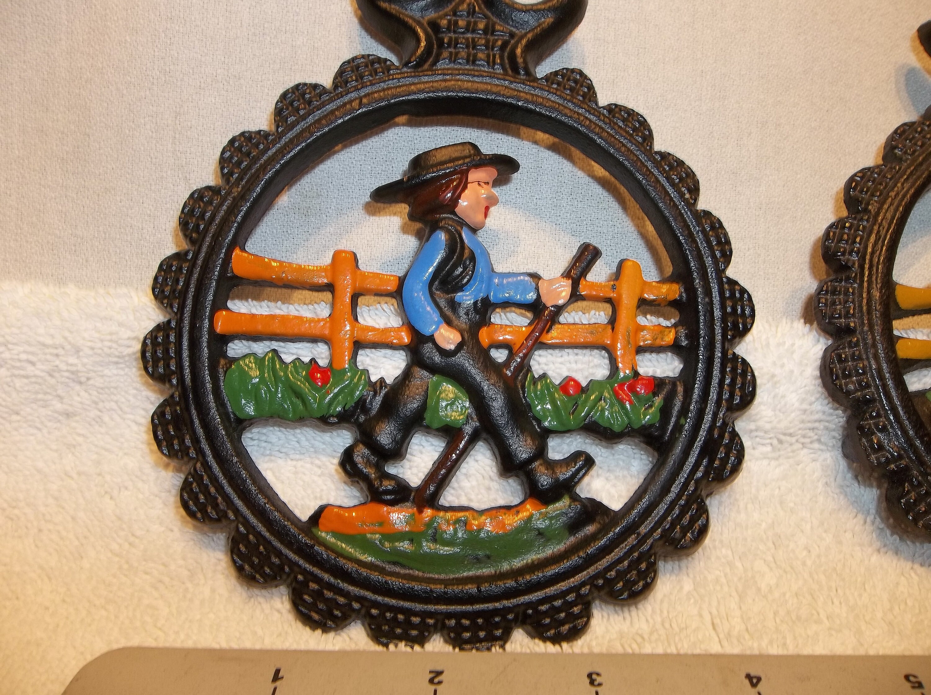 Antique Cast Iron Trivet Set Dale Craft Amish Man Woman Rustic Etsy