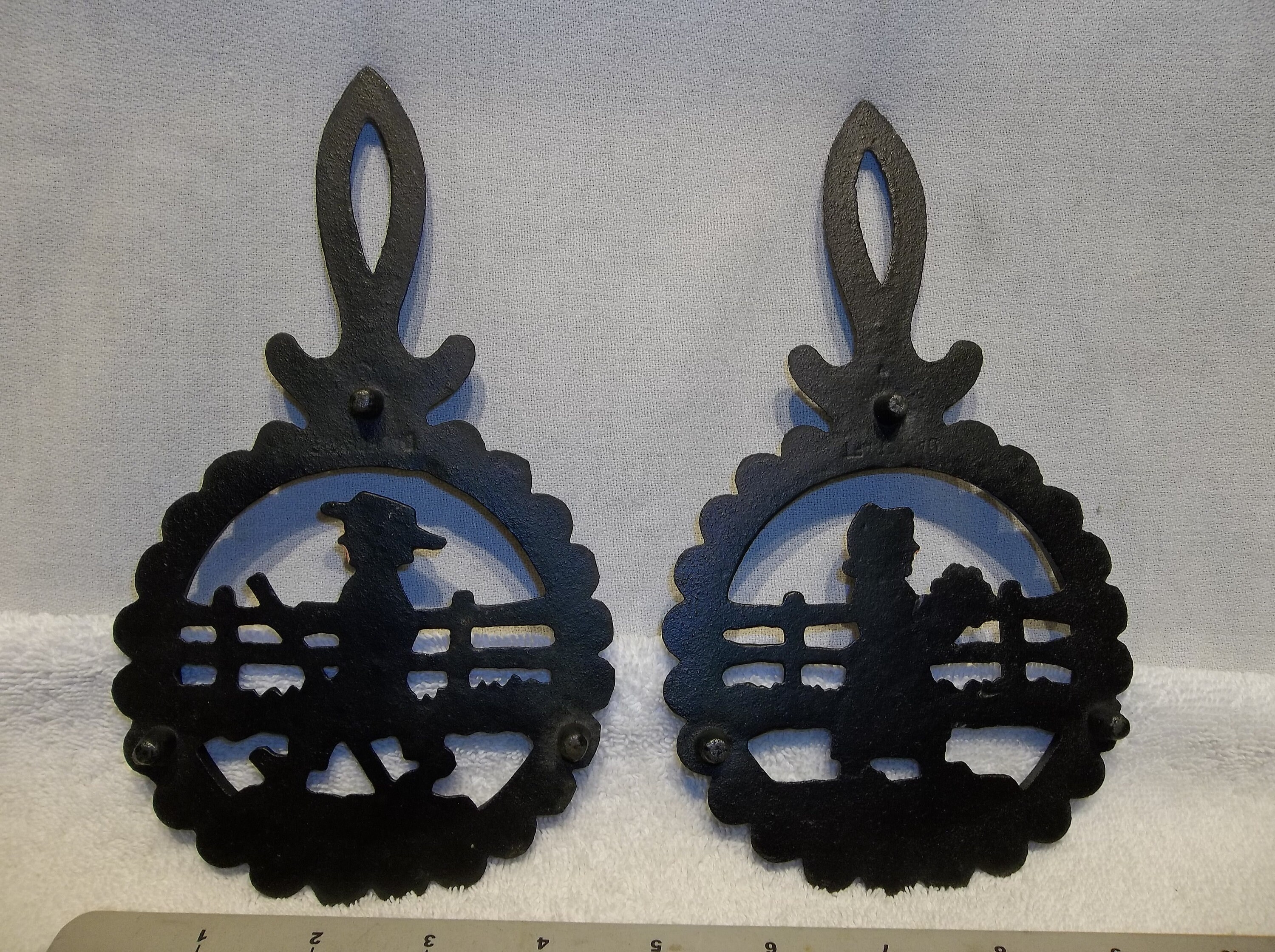 Antique Cast Iron Trivet Set Dale Craft Amish Man Woman Rustic Etsy
