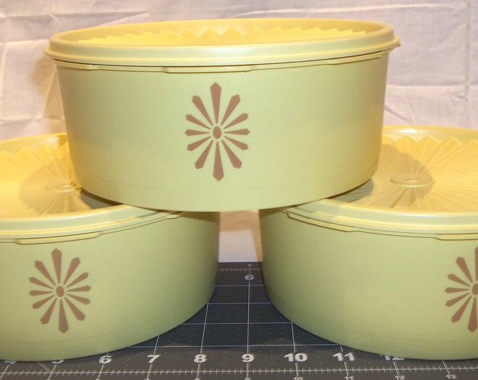 Vintage Tupperware Servalier Harvest Gold Canister Set Flat Stacking