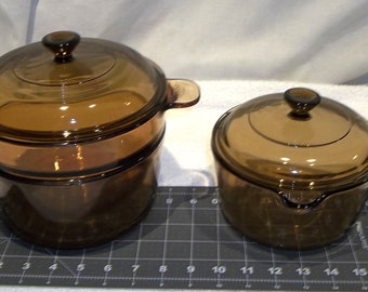 Set of 11 Corning Visions Cookware Set, Amber Brown Glass Bakeware