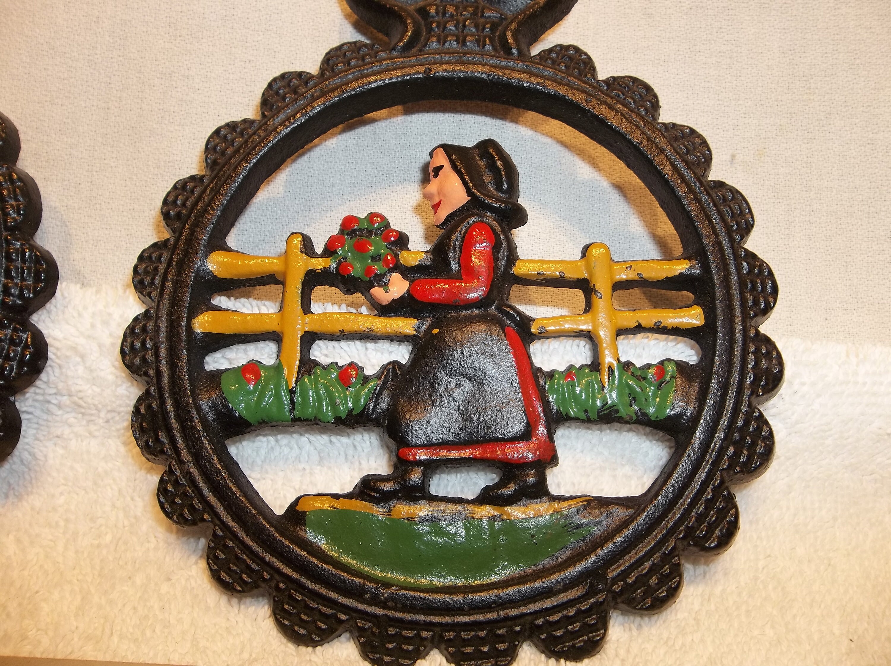 Antique Cast Iron Trivet Set Dale Craft Amish Man Woman Rustic Etsy