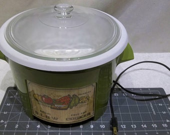 Vintage Rival Crock Pot Model 3154 Green Ivy Purple Flowers And