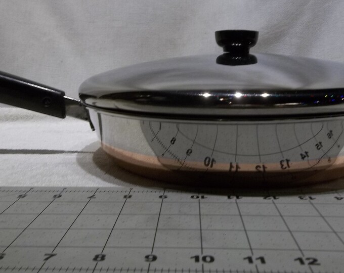 Antique Revere Ware Stainless Steel Cookware 12 Skillet Chicken Fryer Mirror Shine Copper Clad