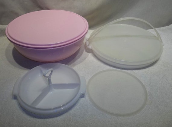 Vintage Tupperware Pink Fix-n-mix Bowl White Party Susan 