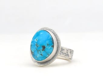 Kingman Turquoise Handmade Ring Sterling Silver, Made In USA in Minimalist Modern Southwest Style,Handmade Ring