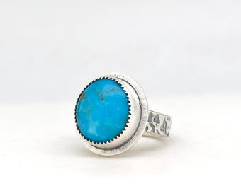 Kingman Water Web Turquoise Ring Handmade Silver Ring Made In USA Southwestern Jewelry
