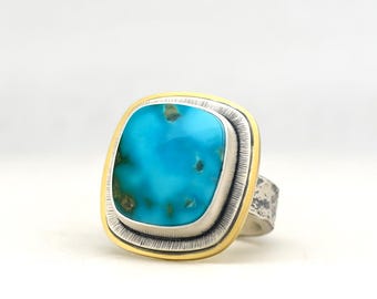 Kingman Hardy Pit Turquoise Ring Handmade Silver Ring Made In USA Southwestern Jewelry