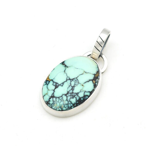 Prince Variscite Turquoise and Sterling Silver Handmade Pendant Made In USA in Modern Southwestern Style, Natural Turquoise Ring