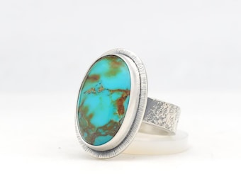 Kingman Hardy Pit Turquoise Ring Handmade Silver Ring Made In USA Southwestern Jewelry
