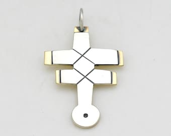 Sterling Silver Brass Cross Pendant Handmade In USA in a Modern Southwestern Style,