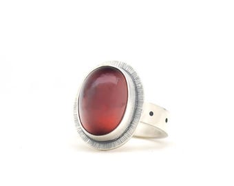 Hessonite Garnet Ring Handmade Sterling Silver, Made In USA Minimalist Modern Jewelry