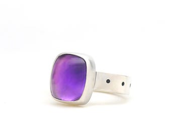 Amethyst Ring Handmade in Sterling Silver, Made In USA Purple Gemstone Minimalist Artisan Crafted