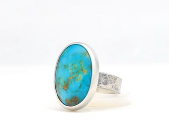 Kingman Hardy Pit Turquoise Ring Handmade Silver Ring Made In USA Southwestern Jewelry