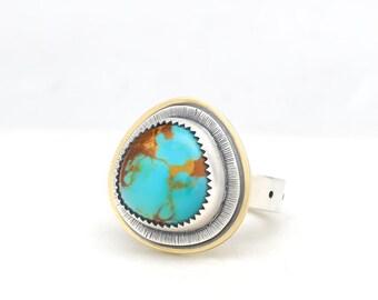 Super Nova Turquoise Sterling Silver Ring, Modern Southwest Handmade Jewelry
