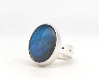 Spectrolite Moonstone Handmade Ring Sterling Silver Made In USA Polychrome Gemstone