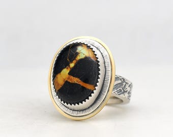 Handmade Blackjack Turquoise Sterling Silver Ring, Polychrome Southwest Style