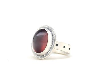 Hessonite Garnet Ring Handmade Sterling Silver, Made In USA Minimalist Modern Jewelry