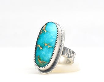 Sonoran Gold Turquoise Ring, Sterling Silver, Minimalist Southwest Style, Handmade USA